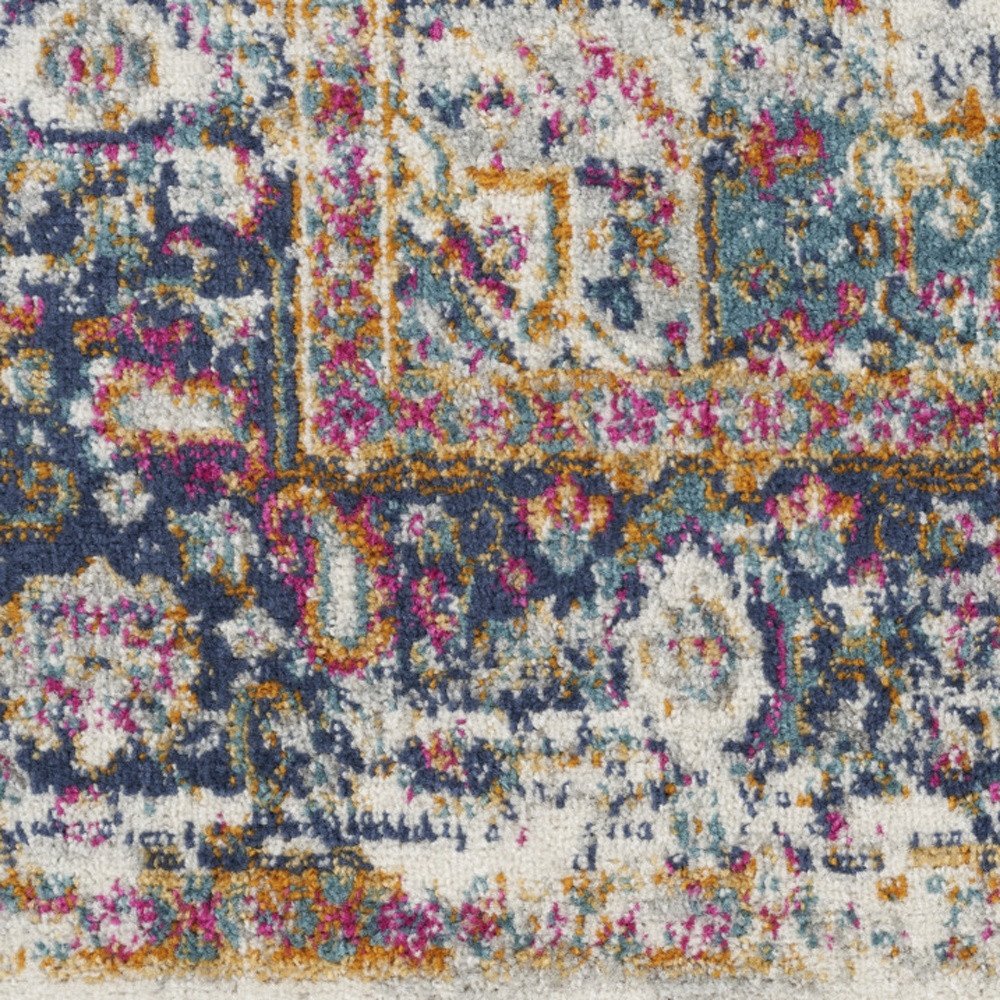 10' Blue And Ivory Oriental Distressed Runner Rug