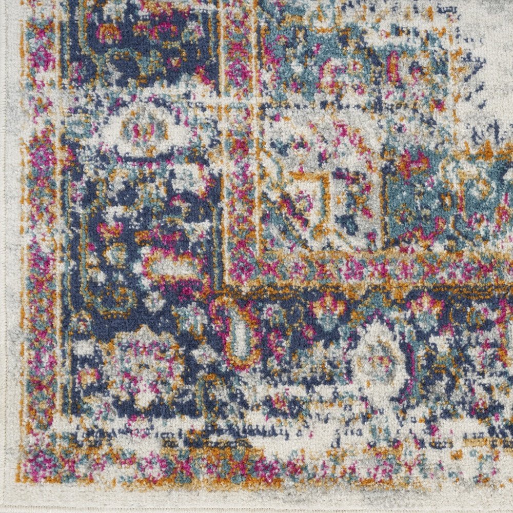 10' Blue And Ivory Oriental Distressed Runner Rug