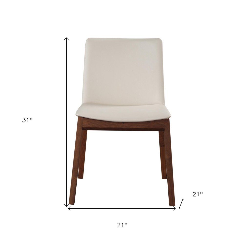 Set of Two White and Brown Faux Leather Dining Side Chairs