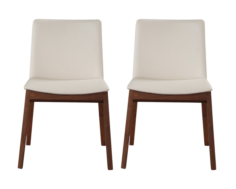 Set of Two White and Brown Faux Leather Dining Side Chairs