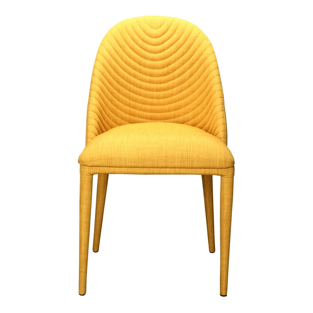 Set of Two Yellow Fabric Dining Side Chairs