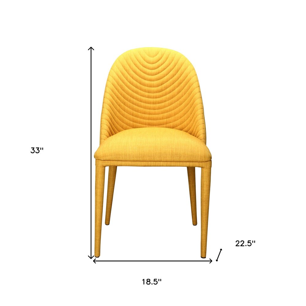 Set of Two Yellow Fabric Dining Side Chairs