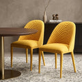 Set of Two Yellow Fabric Dining Side Chairs