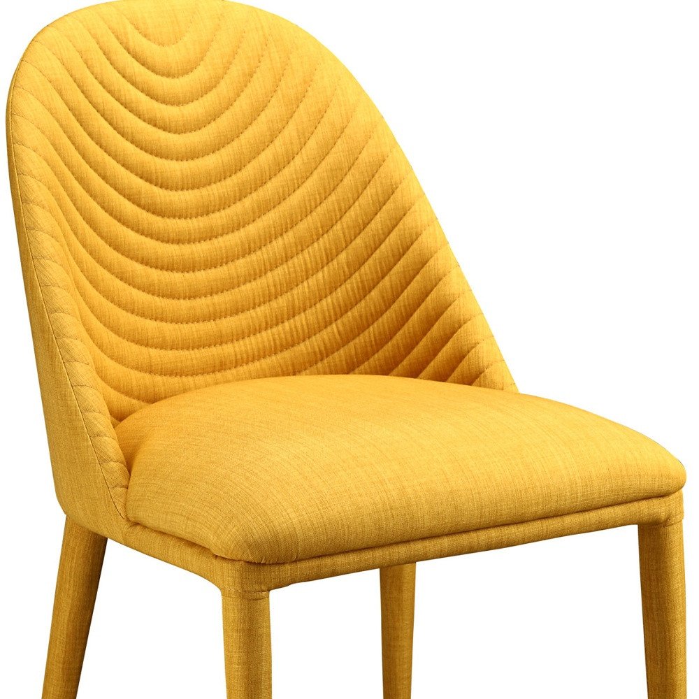 Set of Two Yellow Fabric Dining Side Chairs