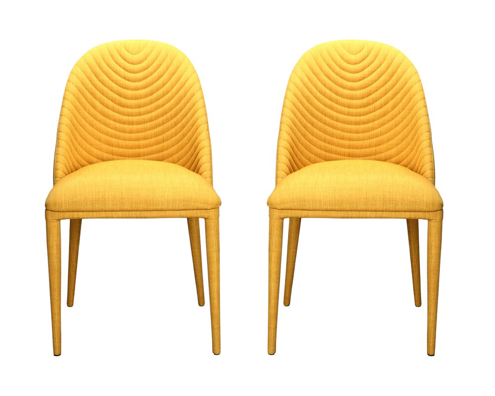 Set of Two Yellow Fabric Dining Side Chairs
