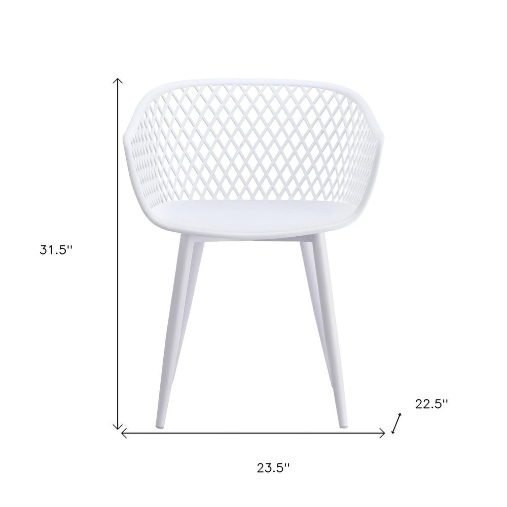 Set of Two White Heavy Duty Plastic Dining Arm Chairs