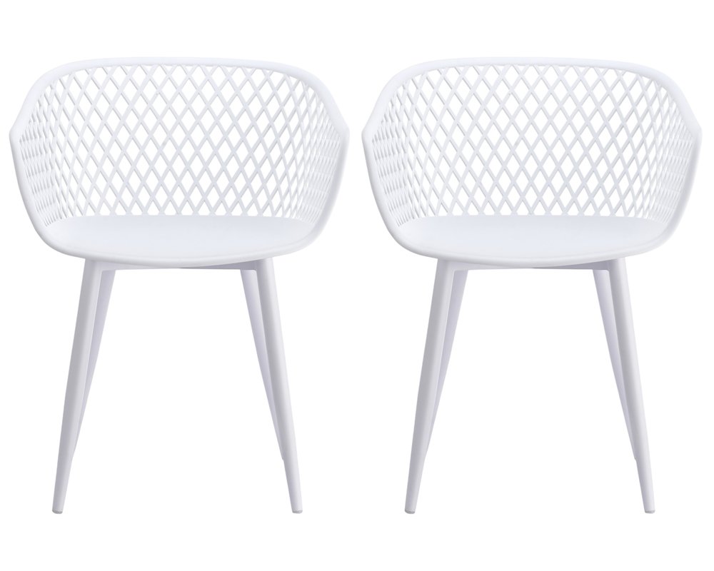 Set of Two White Heavy Duty Plastic Dining Arm Chairs