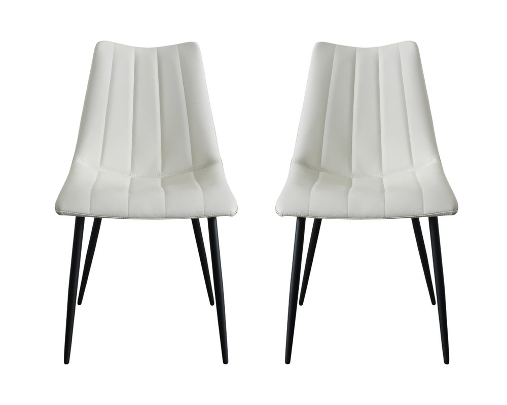Set of Two White and Black Faux Leather Dining Side Chairs