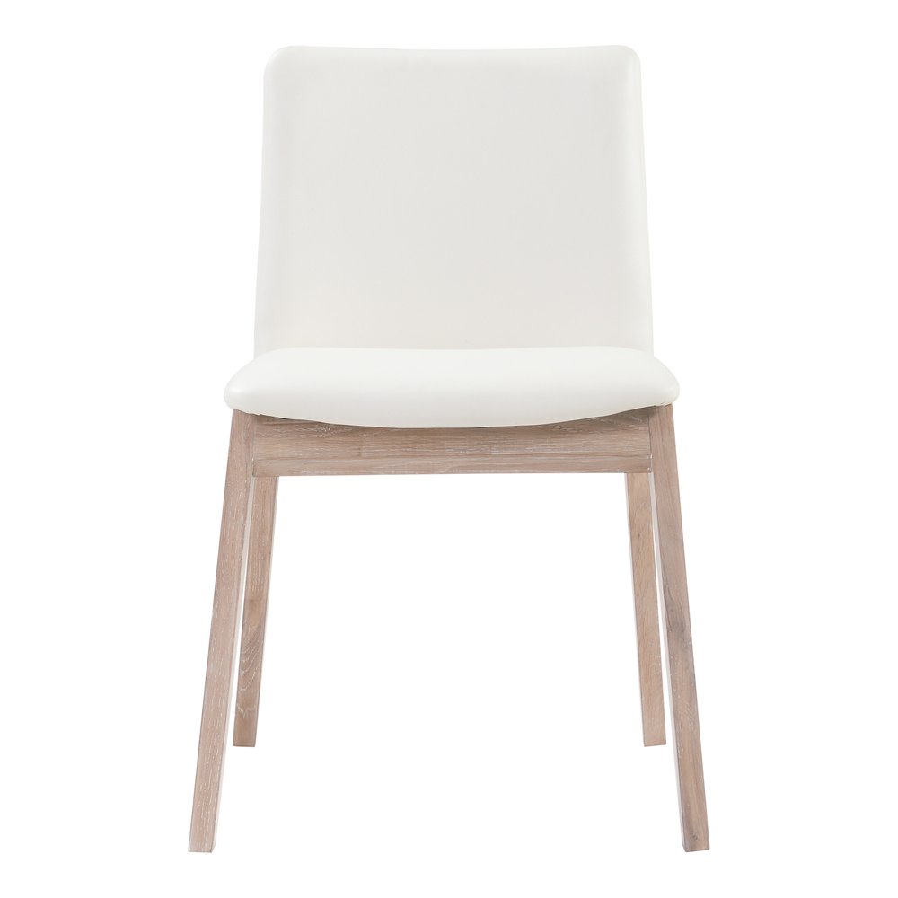 Set of Two White and Natural Faux Leather Dining Side Chairs