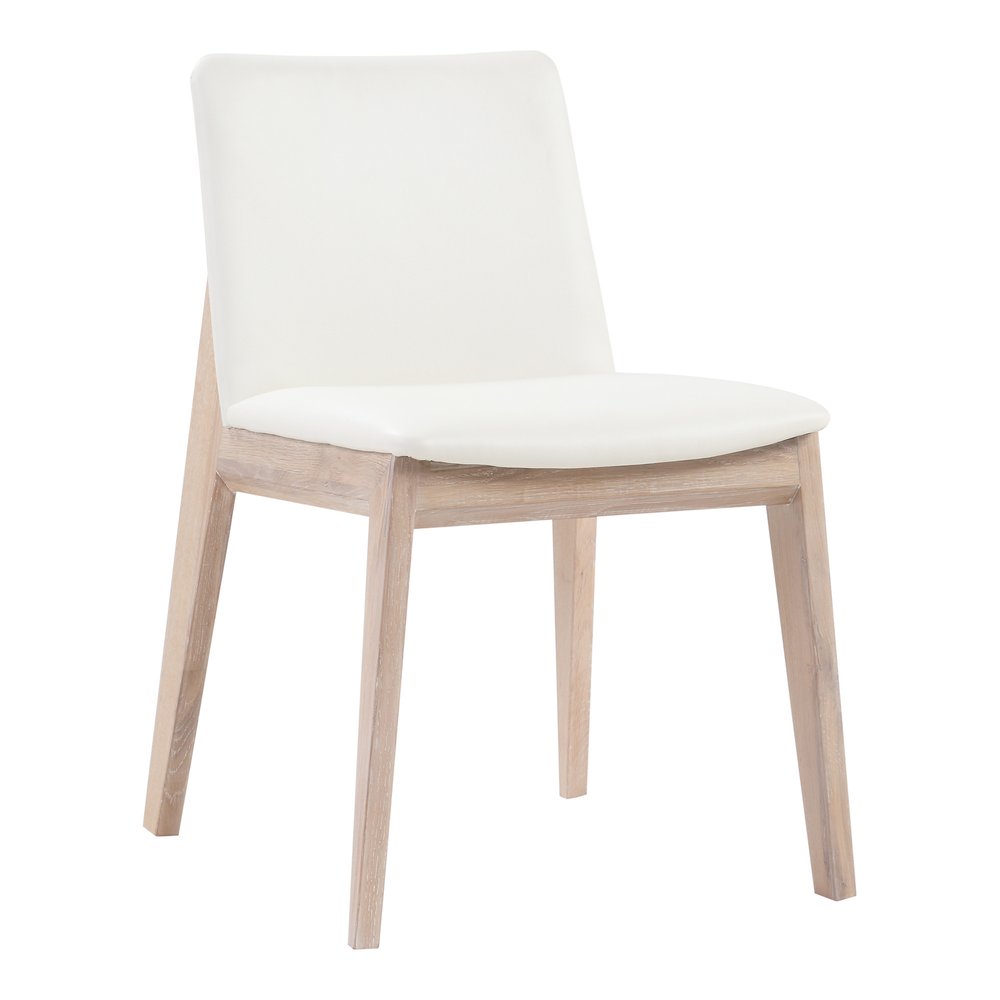 Set of Two White and Natural Faux Leather Dining Side Chairs