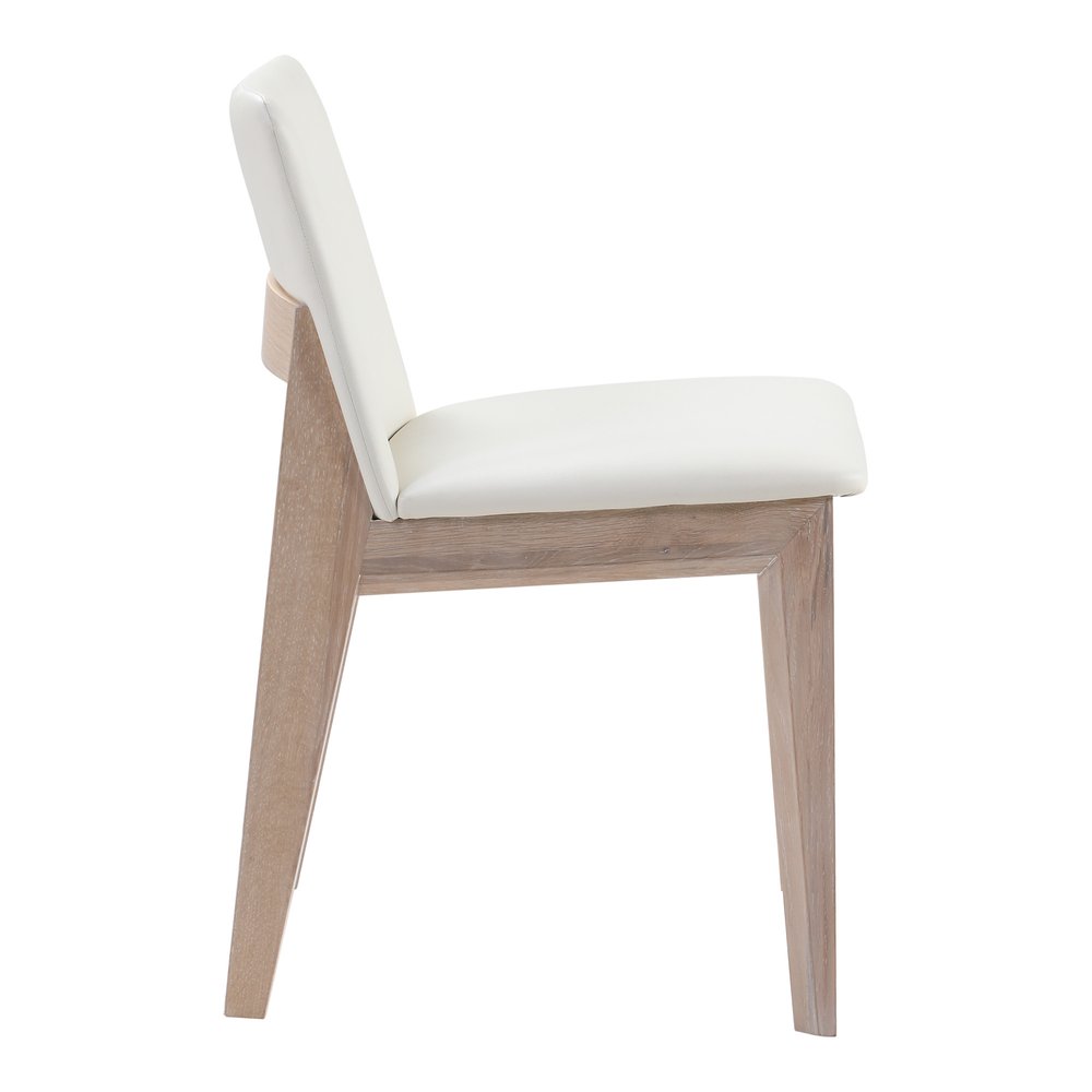 Set of Two White and Natural Faux Leather Dining Side Chairs