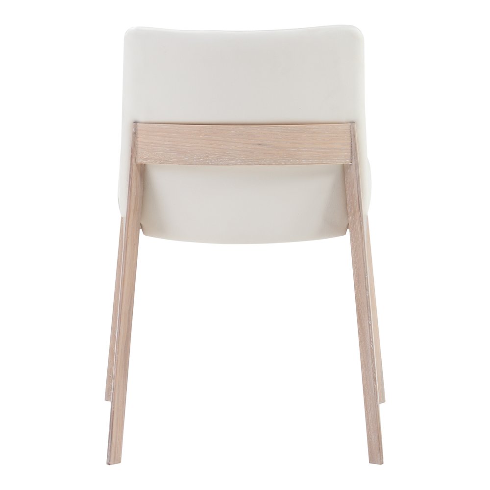 Set of Two White and Natural Faux Leather Dining Side Chairs