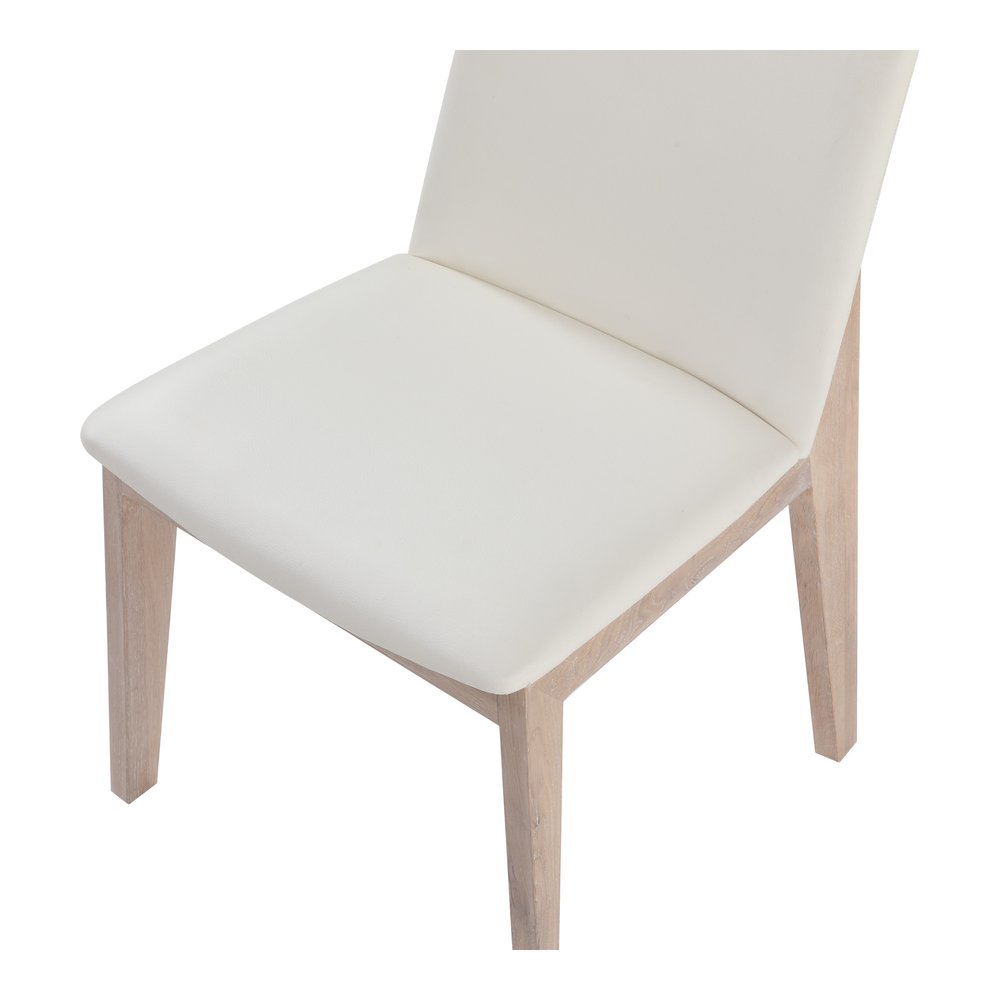 Set of Two White and Natural Faux Leather Dining Side Chairs