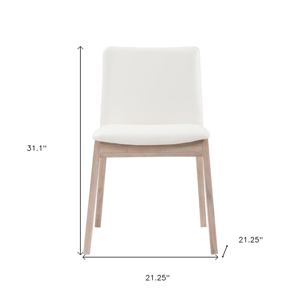 Set of Two White and Natural Faux Leather Dining Side Chairs
