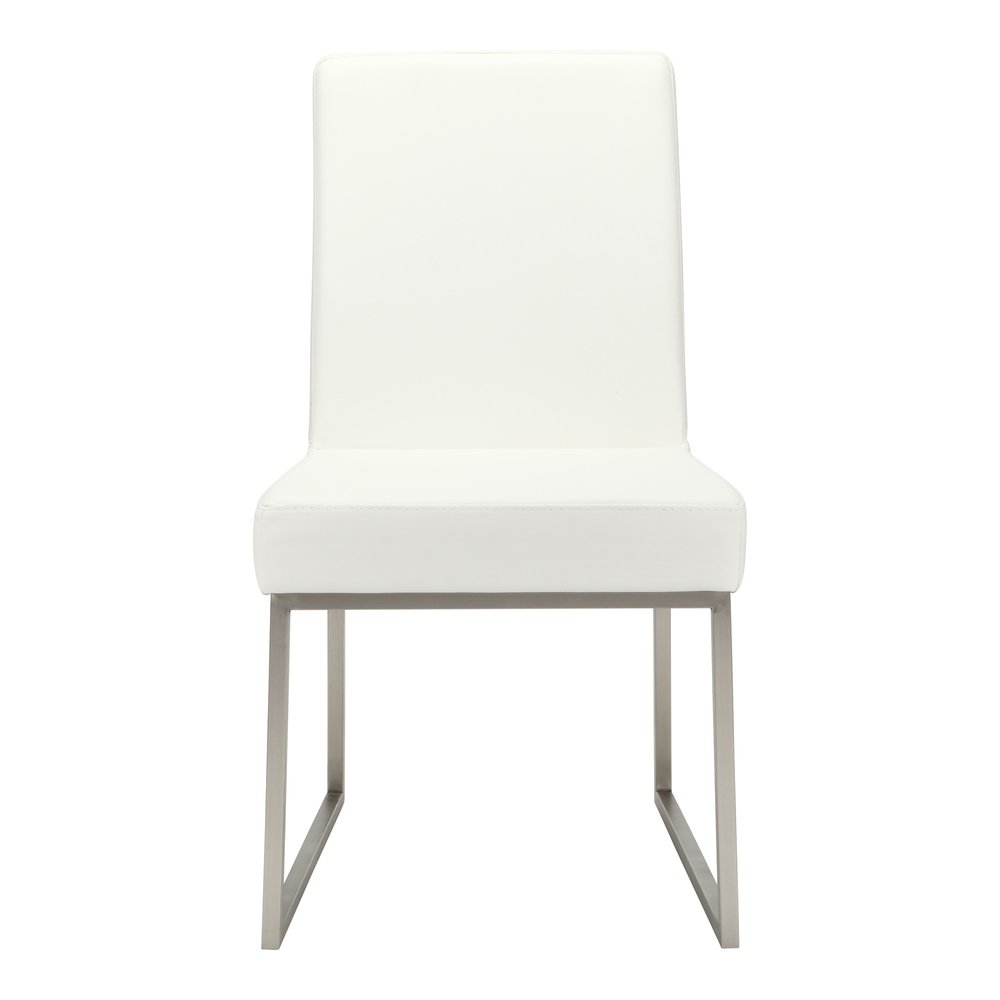 Set of Two White and Silver Faux Leather Dining Side Chairs