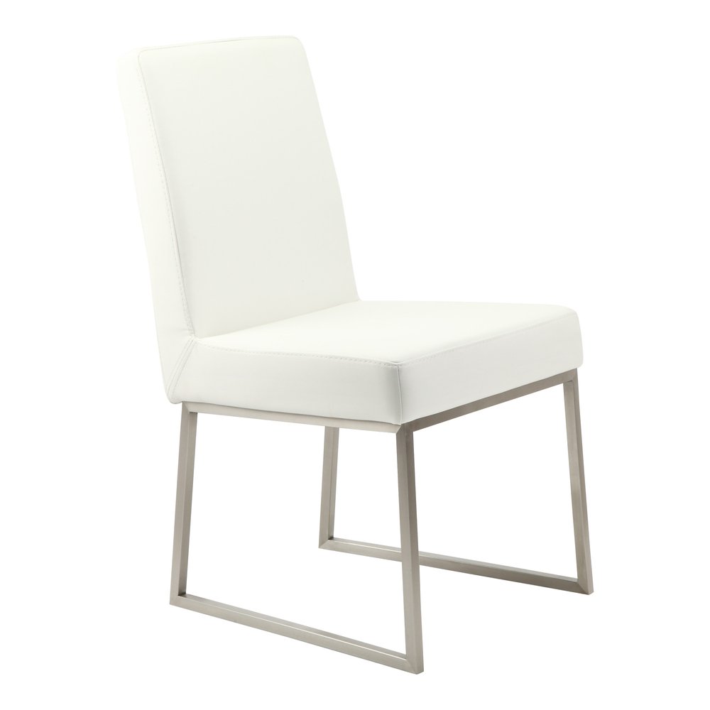 Set of Two White and Silver Faux Leather Dining Side Chairs