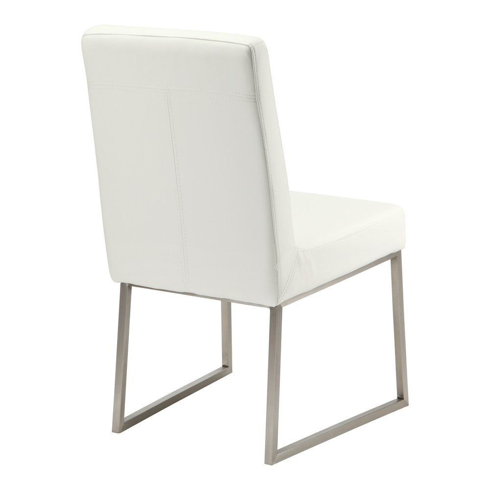 Set of Two White and Silver Faux Leather Dining Side Chairs