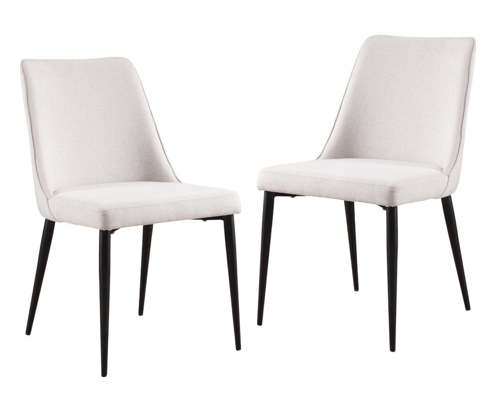 Set of Two White and Black Fabric Dining Side Chairs