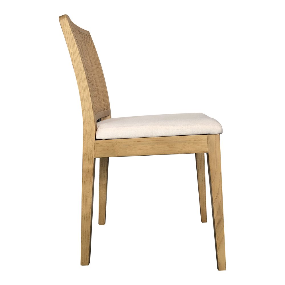 Set of Two White and Natural Fabric Dining Side Chairs