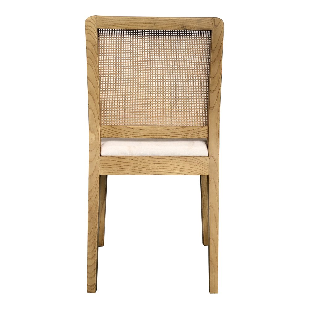 Set of Two White and Natural Fabric Dining Side Chairs