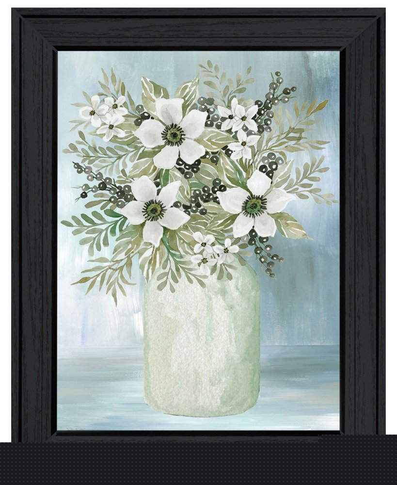 White Blooms Black Framed Print Wall Art