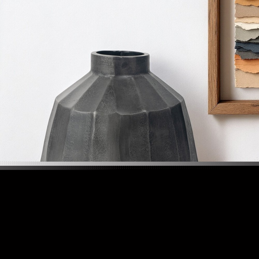 11" Gray Geometric Round Aluminum Table Vase