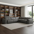 Gray Italian Leather Power Reclining U Shaped Five Piece Corner Sectional With Console