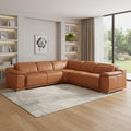 Camel Italian Leather Modular L Shaped Five Piece Corner Sectional
