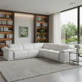 White Italian Leather Power Reclining L Shaped Five Piece Corner Sectional