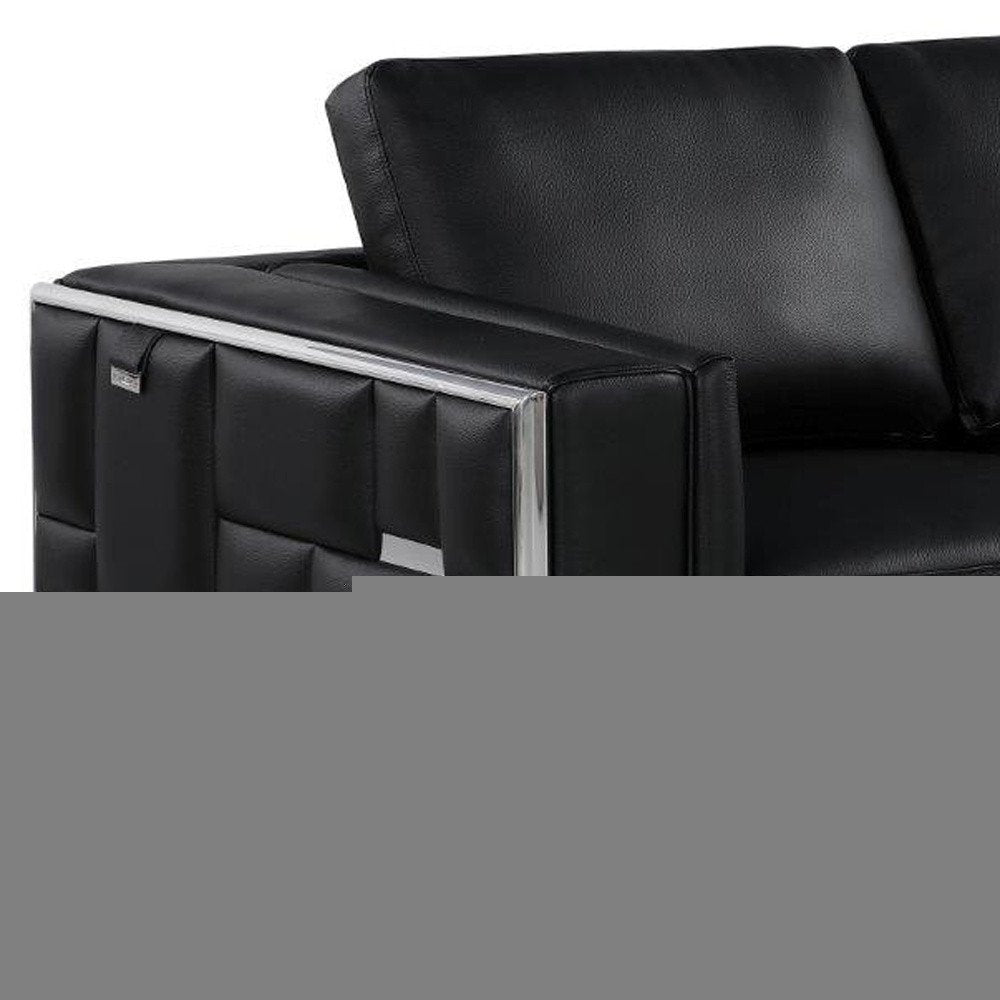 73" Black And Silver Metallic Top Grain Leather Loveseat