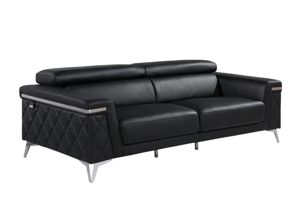 89" Light Blue Italian Leather Sofa With Silver Legs