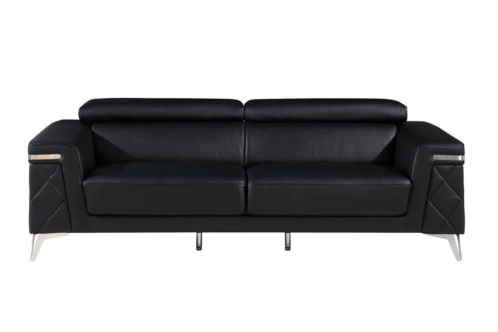 89" Light Blue Italian Leather Sofa With Silver Legs