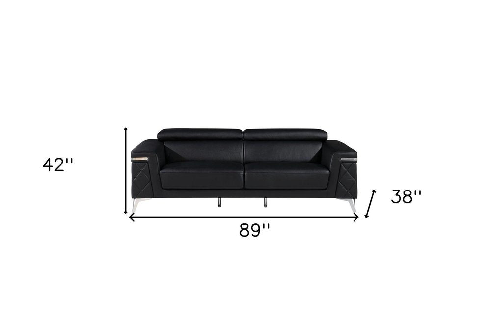 89" Light Blue Italian Leather Sofa With Silver Legs