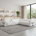 White Italian Leather Modular L Shaped Six Piece Corner Sectional With Console