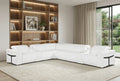 White Italian Leather Modular L Shaped Eight Piece Corner Sectional With Console