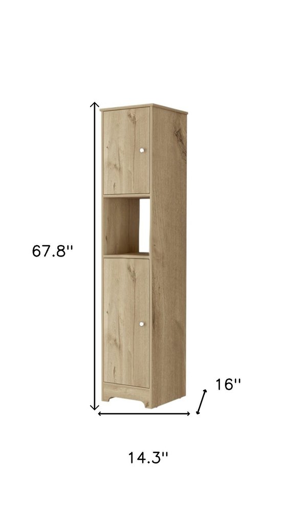 68" Light Brown Wood Accent Cabinet With Two Doors