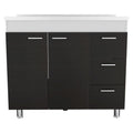39" Black Wood Gloss Finish Door Accent Cabinet With Three Drawers