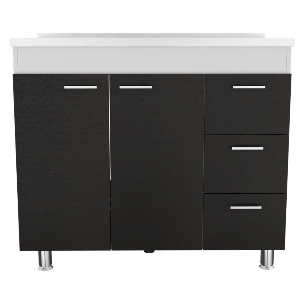 39" Black Wood Gloss Finish Door Accent Cabinet With Three Drawers