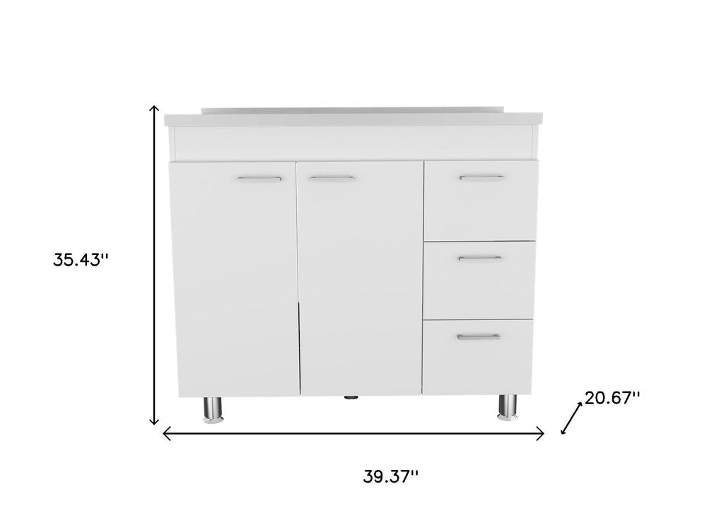 39" White Wood Lacquered Door Gloss Finish Door Accent Cabinet With Three Drawers