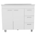 39" White Wood Lacquered Door Gloss Finish Door Accent Cabinet With Three Drawers