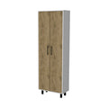 71" White and Light Brown Wood Accent Cabinet With Two Doors