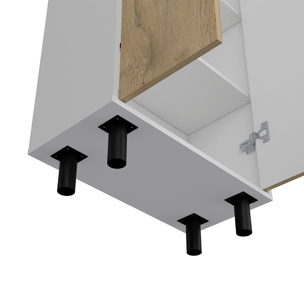 71" White and Light Brown Wood Accent Cabinet With Two Doors