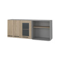 24" Gray and Natural Wood Wall Mounted Accent Cabinet With Three Doors