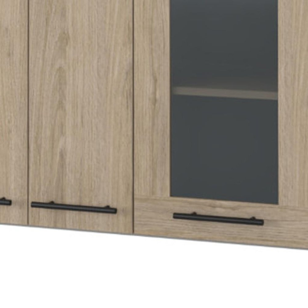 24" Gray and Natural Wood Wall Mounted Accent Cabinet With Three Doors