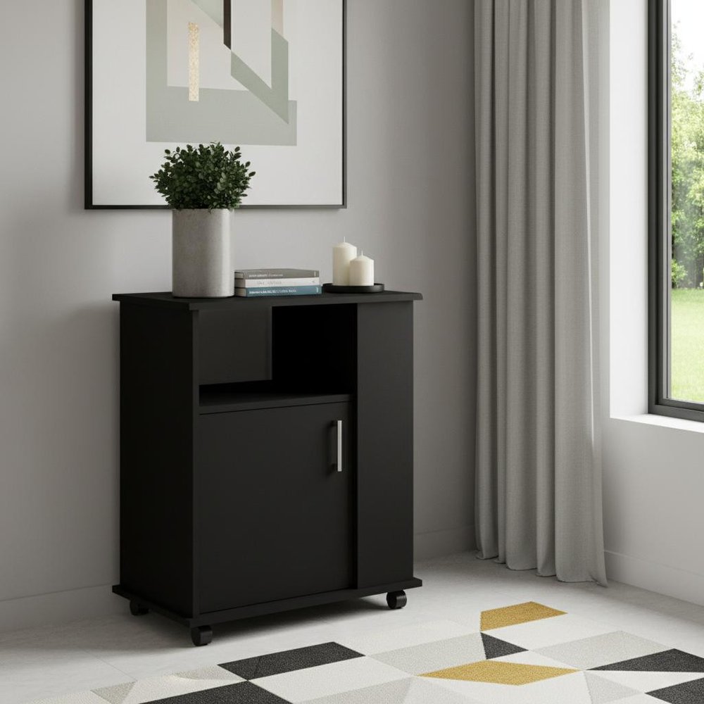 29" Black Wood Accent Cabinet With Single Door