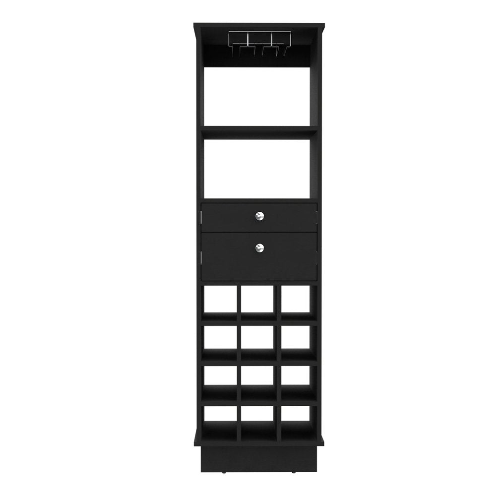 63" Black Wood Bar Cabinet With Two Drawers