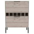 43" Light Gray and Black Wood Bar Cabinet With Two Doors