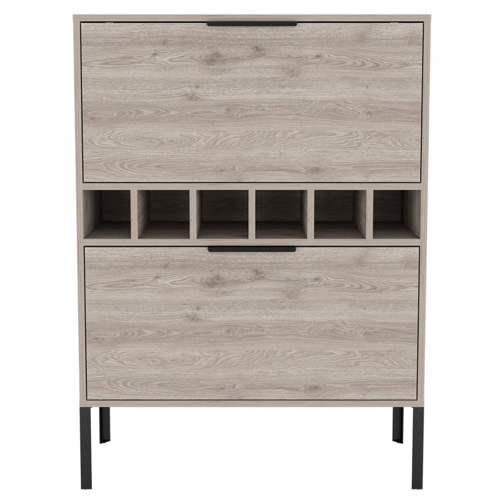 43" Light Gray and Black Wood Bar Cabinet With Two Doors