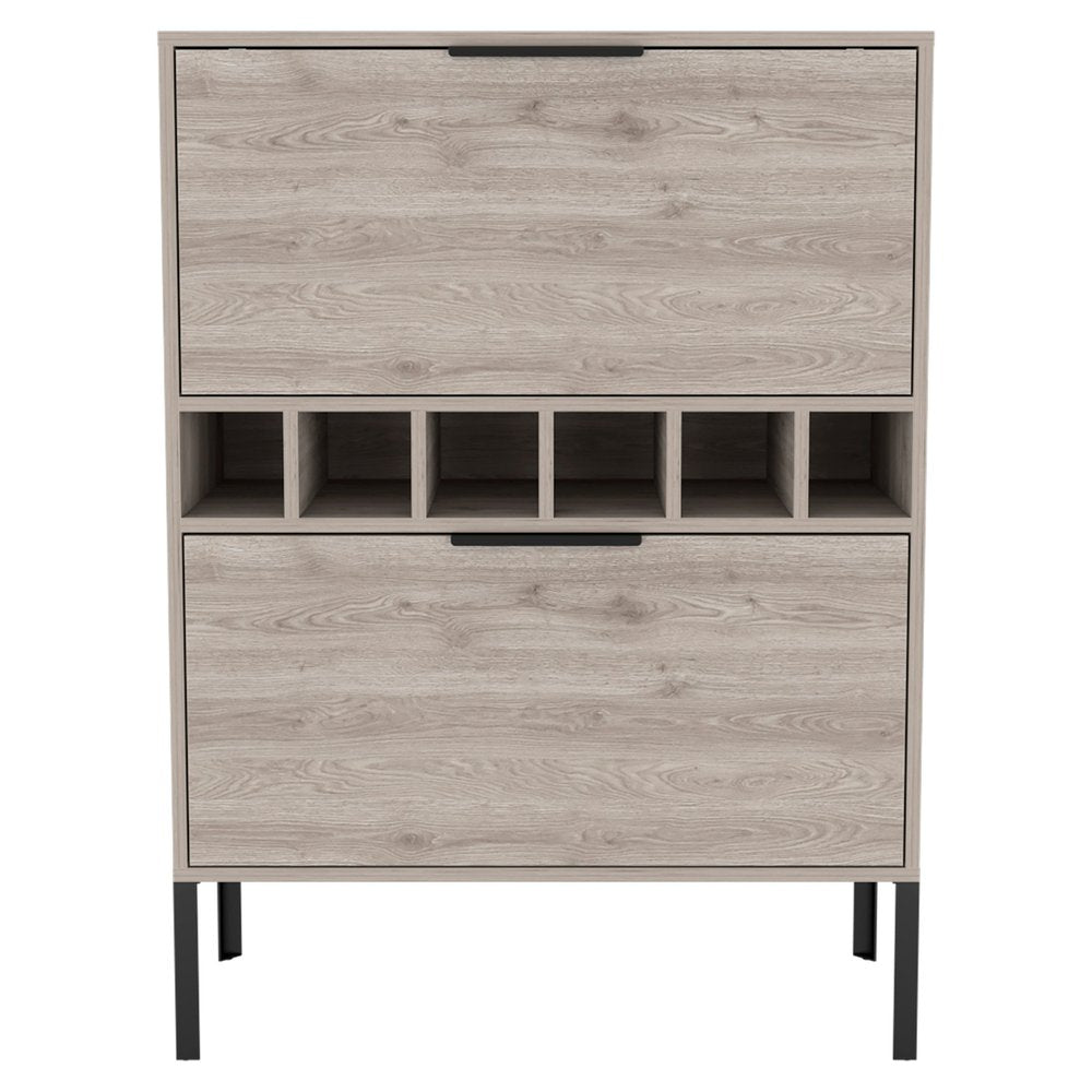 43" Light Gray and Black Wood Bar Cabinet With Two Doors
