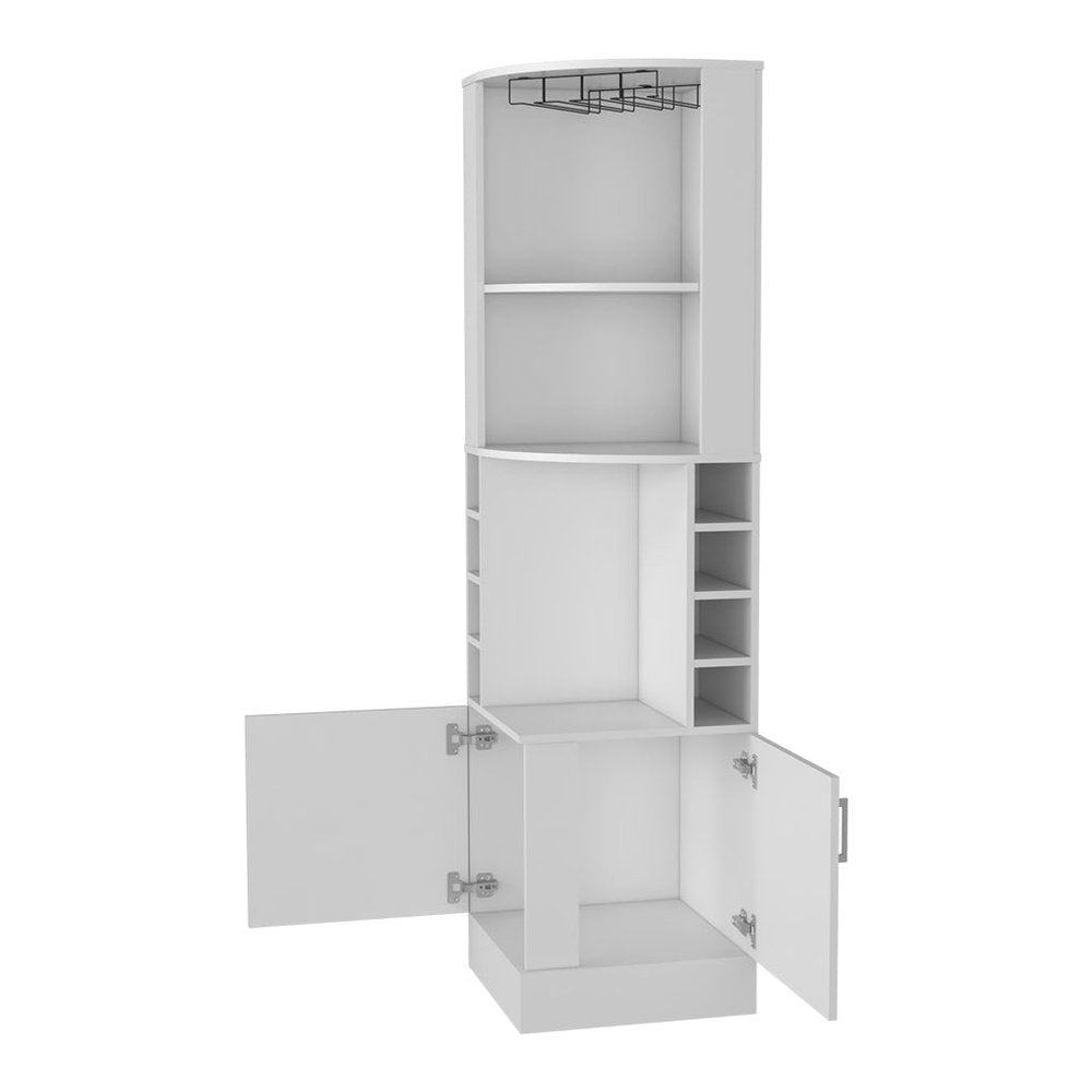 71" White Wood Corner Bar Cabinet With Two Doors